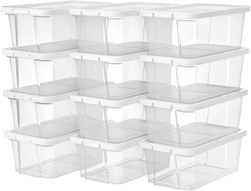 Lot de 12 boîtes à chaussures avec couvercle boîte de rangement pour chaussures outils de couture petite boîte jusqu’à la pointure de 41 transparente 12_0000017