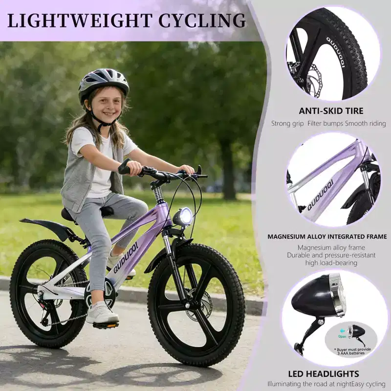 VTT NAYSAYE 20 pouces pour enfants avec transmission à 7 vitesses et cadre en alliage de magnésium pour garçons et filles âgés de 8 à 12 ans, 57.09*21.65*29.92