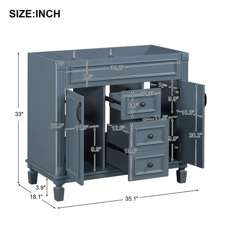 Meuble-lavabo de salle de bain moderne de 91 cm avec lavabo et armoire de toilette, 2 portes et 2 tiroirs