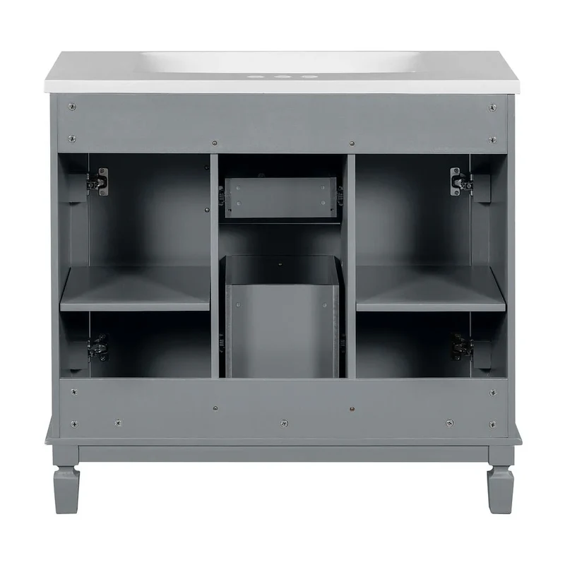 Meuble-lavabo de salle de bain moderne de 91 cm avec lavabo et armoire de toilette, 2 portes et 2 tiroirs