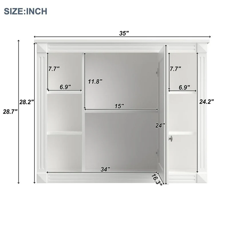 Meuble-lavabo de salle de bain moderne de 91 cm avec lavabo et armoire de toilette, 2 portes et 2 tiroirs