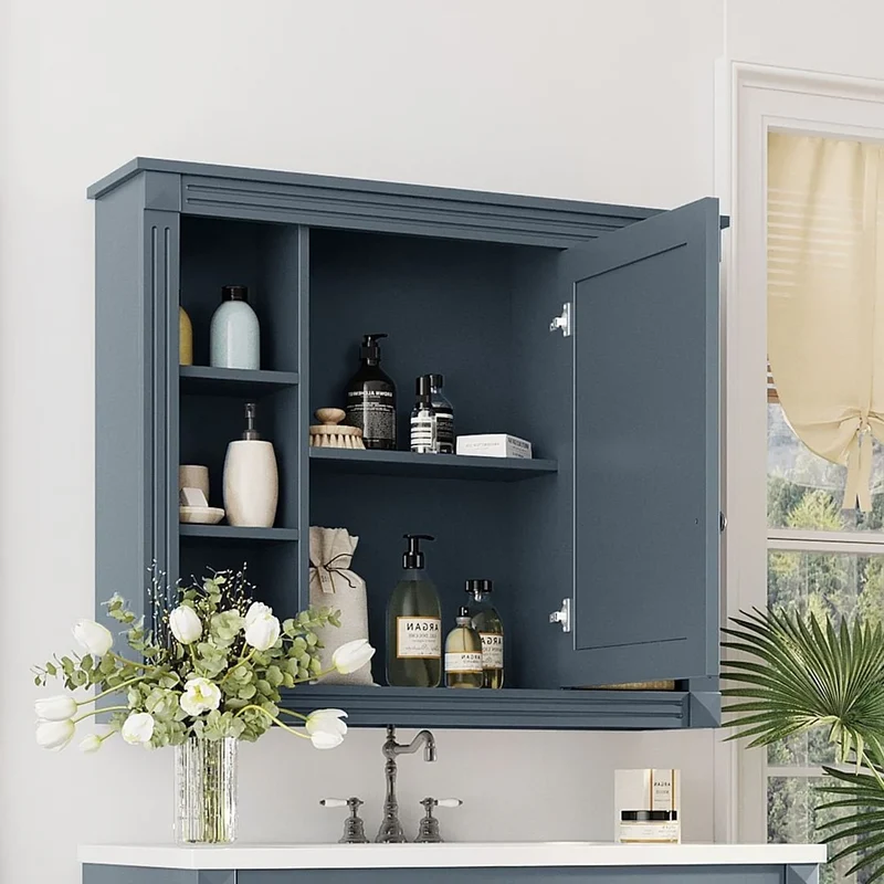 Meuble-lavabo de salle de bain moderne de 91 cm avec lavabo et armoire de toilette, 2 portes et 2 tiroirs
