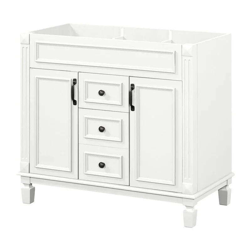 Meuble-lavabo de salle de bain moderne de 91 cm avec lavabo et armoire de toilette, 2 portes et 2 tiroirs