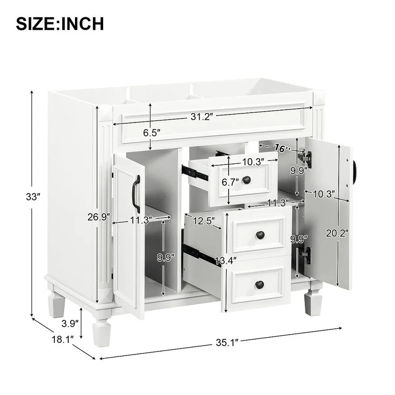 Meuble-lavabo de salle de bain moderne de 91 cm avec lavabo et armoire de toilette, 2 portes et 2 tiroirs