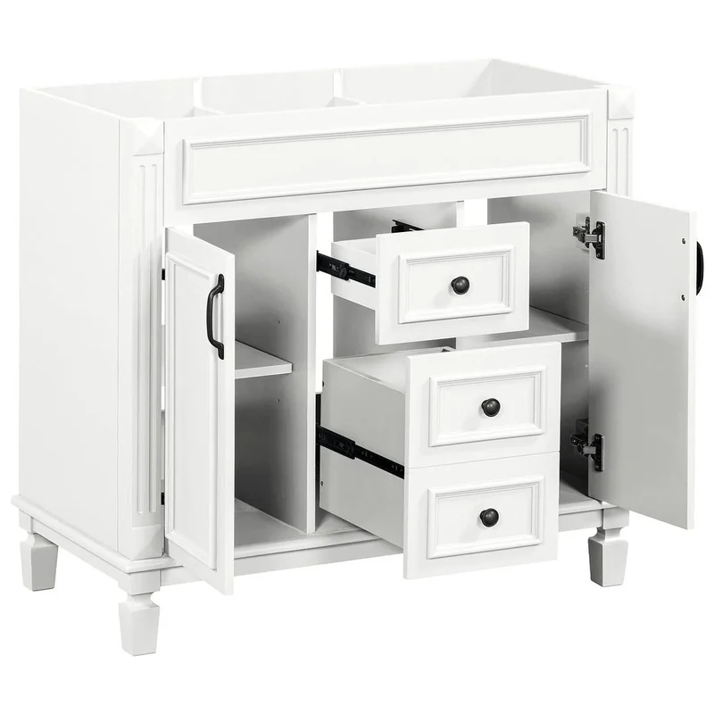 Meuble-lavabo de salle de bain moderne de 91 cm avec lavabo et armoire de toilette, 2 portes et 2 tiroirs