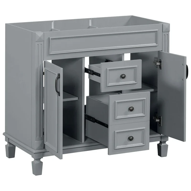 Meuble-lavabo de salle de bain moderne de 91 cm avec lavabo et armoire de toilette, 2 portes et 2 tiroirs