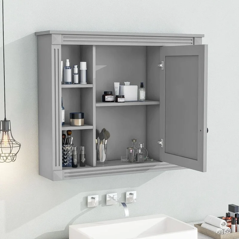 Meuble-lavabo de salle de bain moderne de 91 cm avec lavabo et armoire de toilette, 2 portes et 2 tiroirs