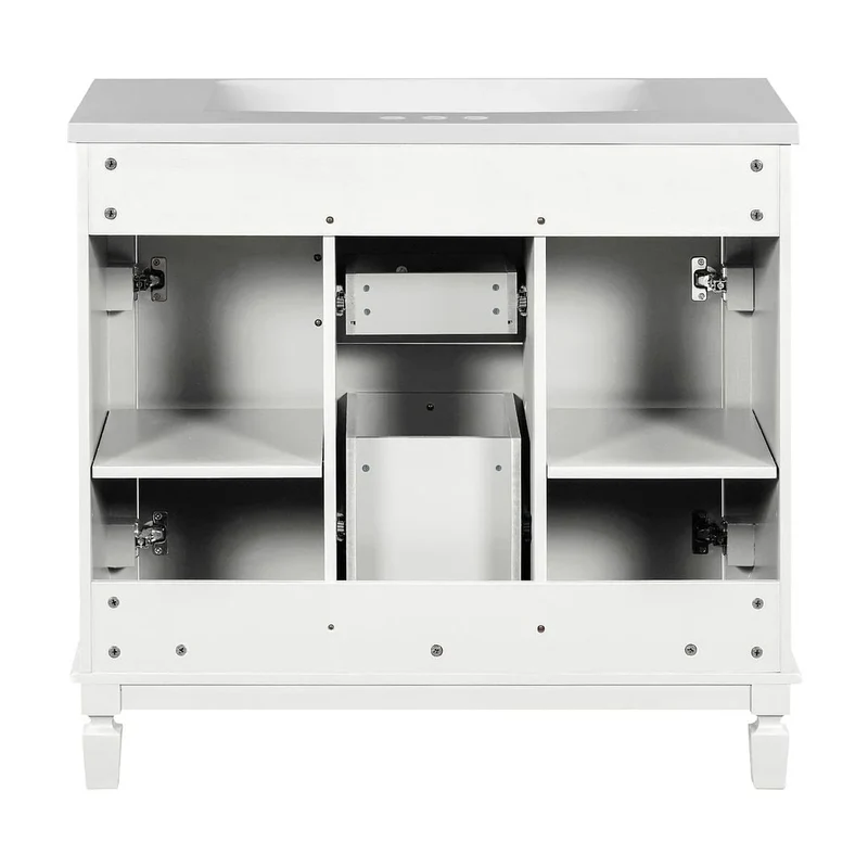 Meuble-lavabo de salle de bain moderne de 91 cm avec lavabo et armoire de toilette, 2 portes et 2 tiroirs