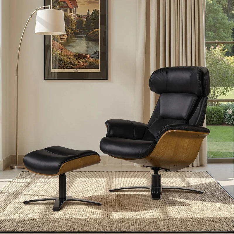 Jovan 31.5 Fauteuil inclinable en cuir véritable avec ottoman