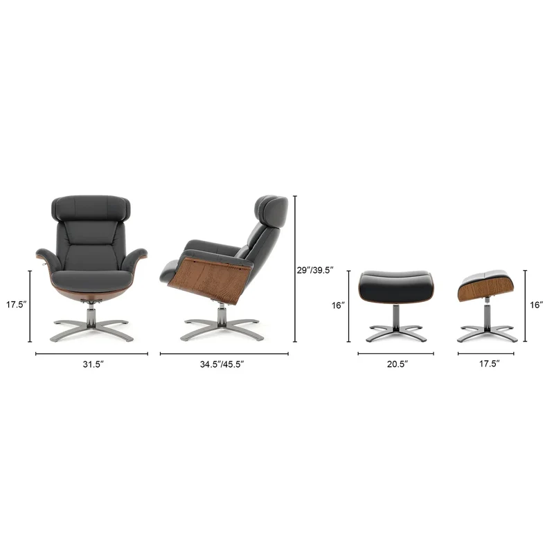Jovan 31.5 Fauteuil inclinable en cuir véritable avec ottoman