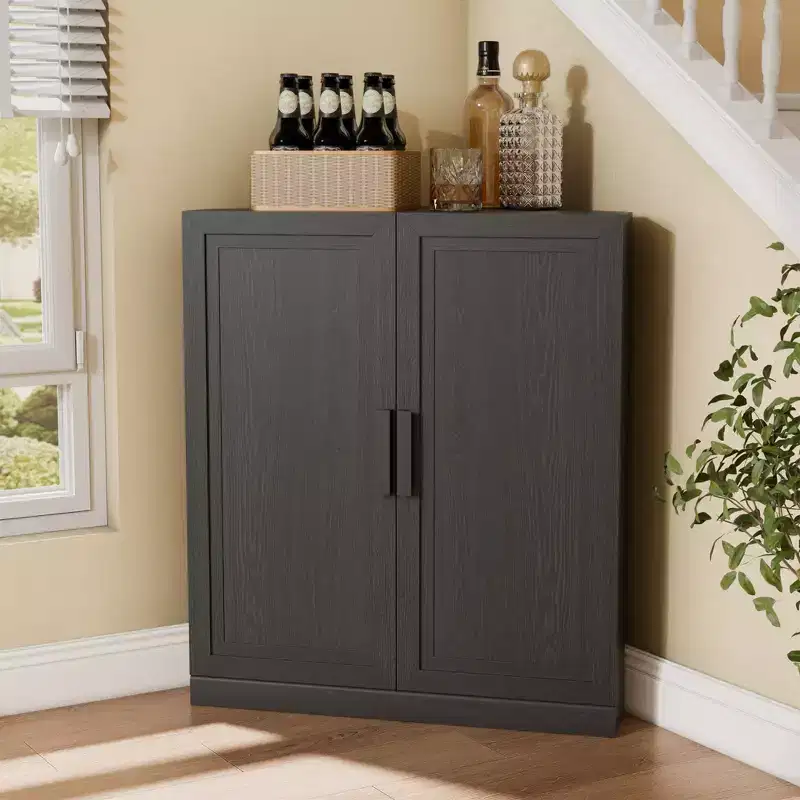Meuble d'angle Dovelina avec étagères réglables, buffet, meuble à vin, meuble de cuisine et de salle à manger avec portes en bois - 31H x 31L, 36H x 31L
