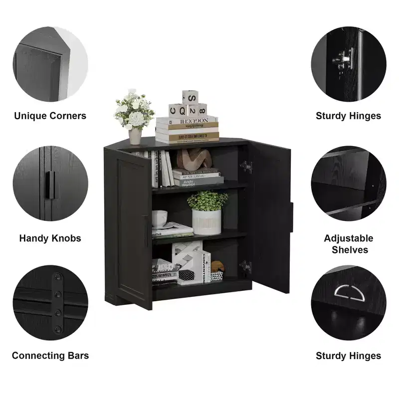 Meuble d'angle Dovelina avec étagères réglables, buffet, meuble à vin, meuble de cuisine et de salle à manger avec portes en bois - 31H x 31L, 36H x 31L