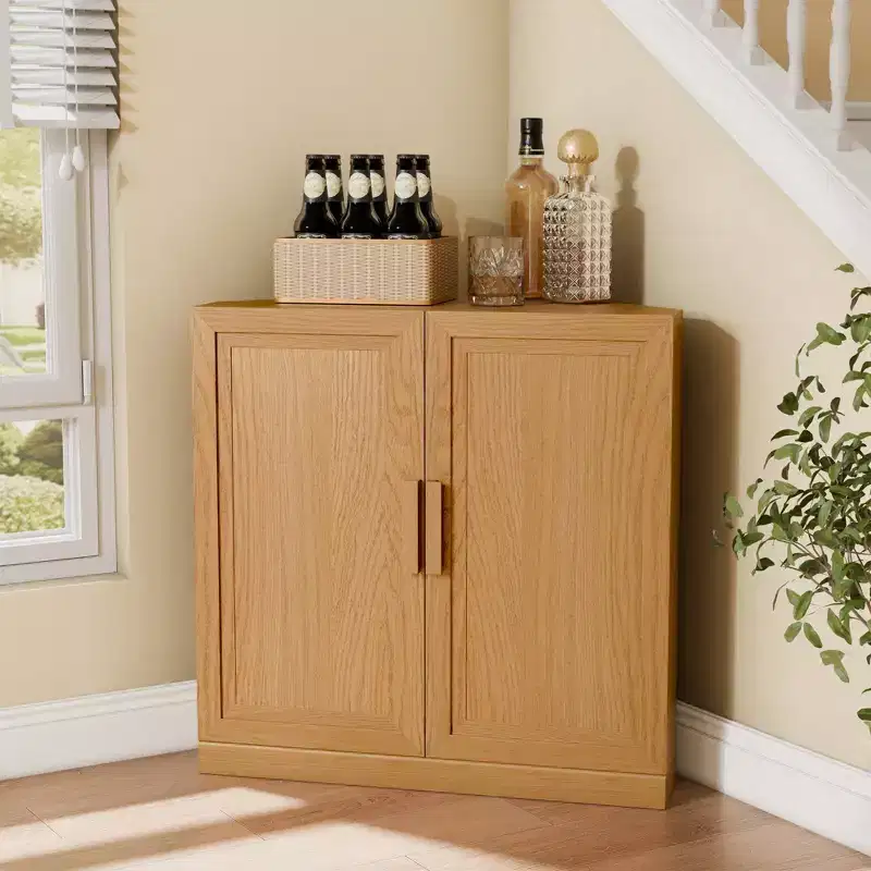 Meuble d'angle Dovelina avec étagères réglables, buffet, meuble à vin, meuble de cuisine et de salle à manger avec portes en bois - 31H x 31L, 36H x 31L