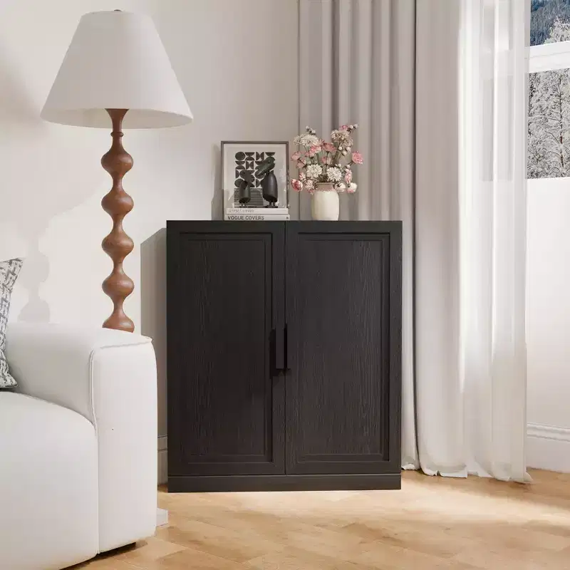 Meuble d'angle Dovelina avec étagères réglables, buffet, meuble à vin, meuble de cuisine et de salle à manger avec portes en bois - 31H x 31L, 36H x 31L
