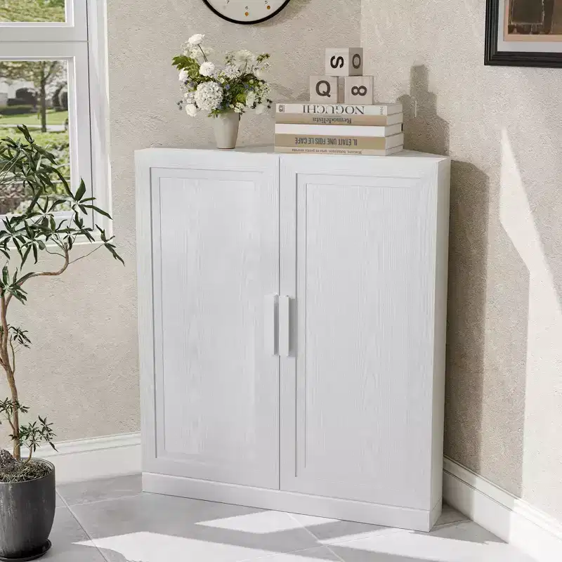 Meuble d'angle Dovelina avec étagères réglables, buffet, meuble à vin, meuble de cuisine et de salle à manger avec portes en bois - 31H x 31L, 36H x 31L