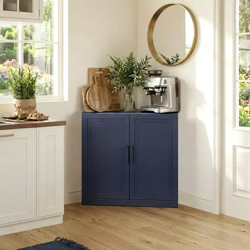 Meuble d'angle Dovelina avec étagères réglables, buffet, meuble à vin, meuble de cuisine et de salle à manger avec portes en bois - 31H x 31L, 36H x 31L