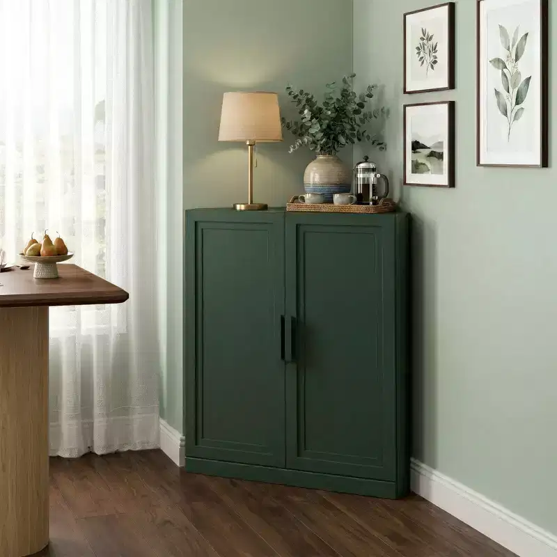 Meuble d'angle Dovelina avec étagères réglables, buffet, meuble à vin, meuble de cuisine et de salle à manger avec portes en bois - 31H x 31L, 36H x 31L