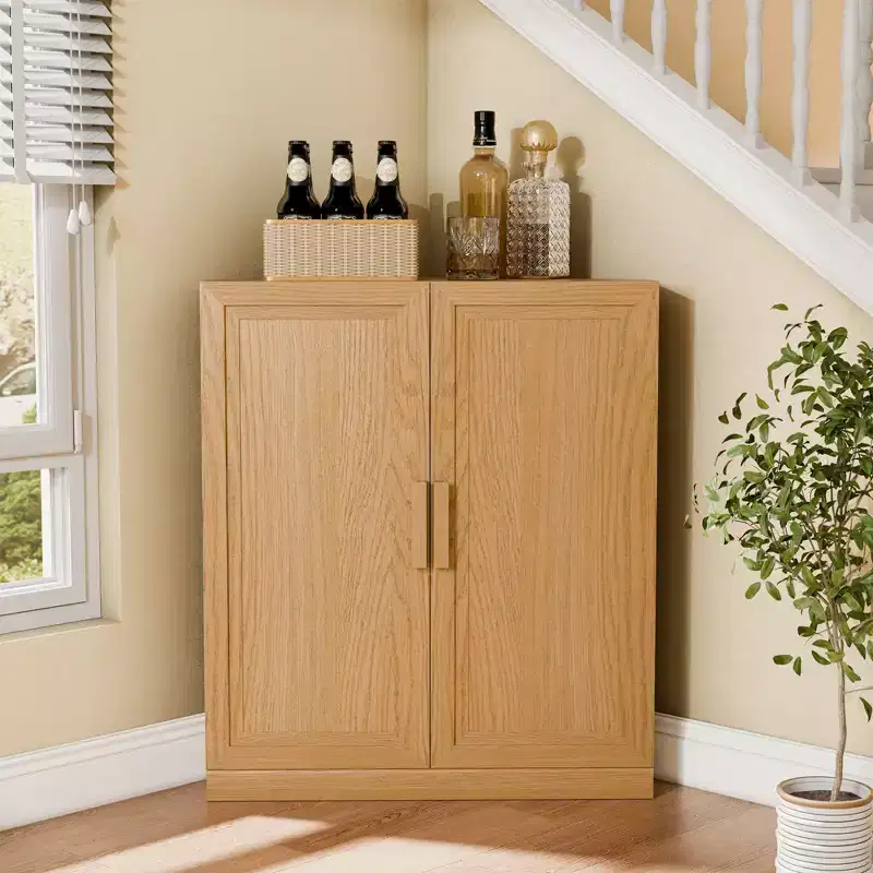 Meuble d'angle Dovelina avec étagères réglables, buffet, meuble à vin, meuble de cuisine et de salle à manger avec portes en bois - 31H x 31L, 36H x 31L