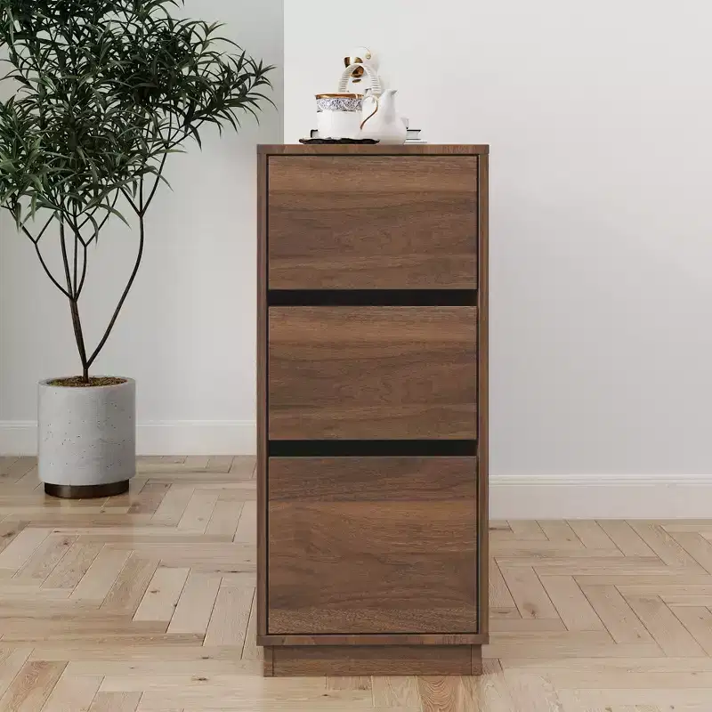 Buffet GDFStudio Hikaru moderne avec portes coulissantes en verre et tiroirs