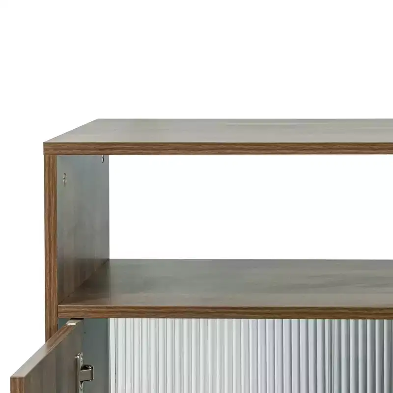 Buffet GDFStudio Hikaru moderne avec portes coulissantes en verre et tiroirs