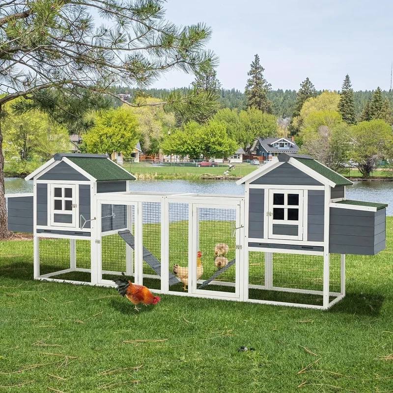 Grand poulailler AECOJOY 366 cm avec enclos, abri en bois, cage à volaille