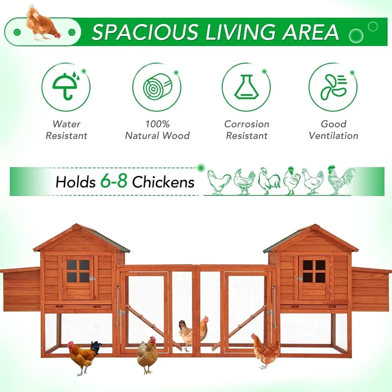 Grand poulailler AECOJOY 366 cm avec enclos, abri en bois, cage à volaille