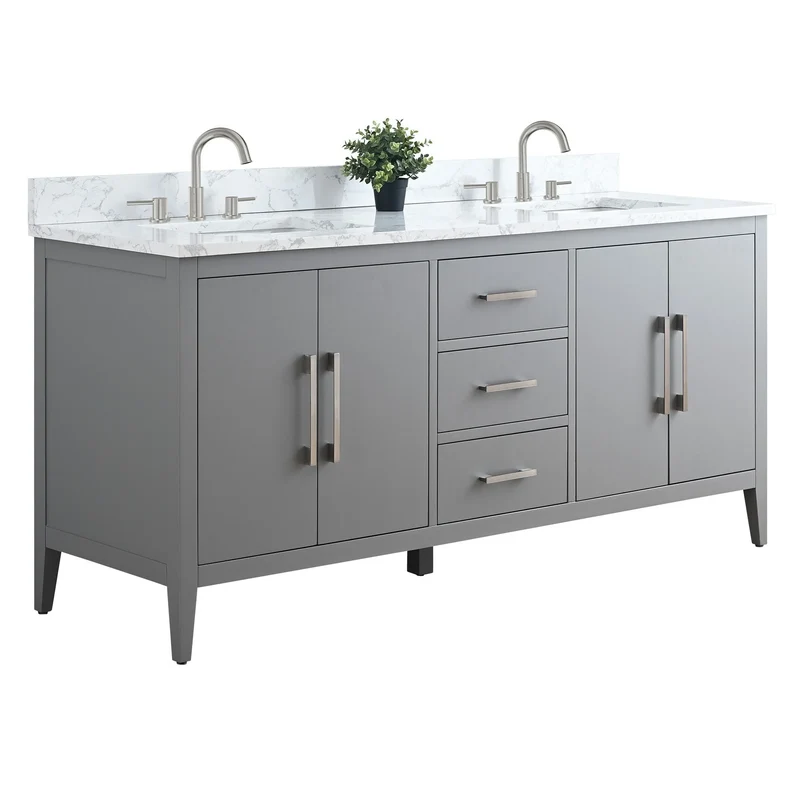 Meuble-lavabo de salle de bain Vanity Art 72 po à double vasque avec dessus en marbre reconstitué