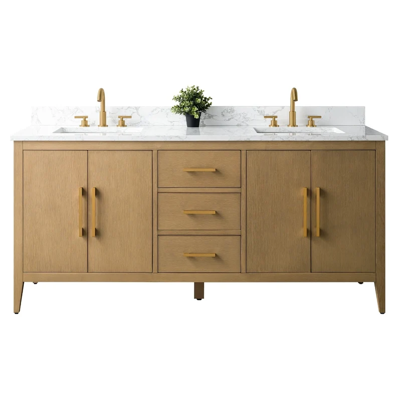 Meuble-lavabo de salle de bain Vanity Art 72 po à double vasque avec dessus en marbre reconstitué