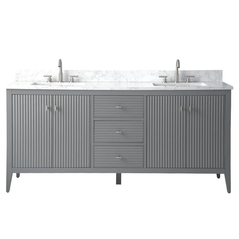Meuble-lavabo de salle de bain Vanity Art 72 po à double vasque avec dessus en marbre reconstitué