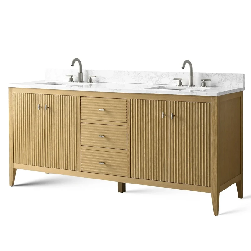 Meuble-lavabo de salle de bain Vanity Art 72 po à double vasque avec dessus en marbre reconstitué