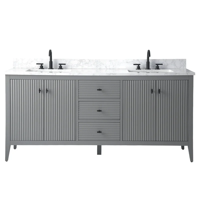 Meuble-lavabo de salle de bain Vanity Art 72 po à double vasque avec dessus en marbre reconstitué