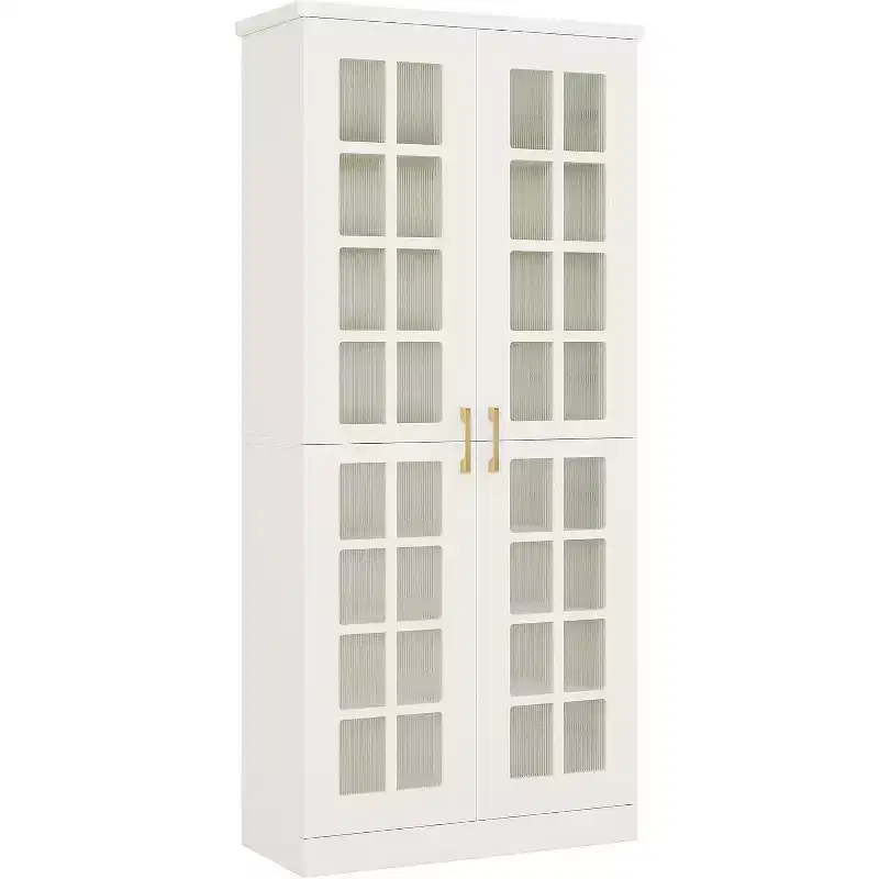 Meuble à chaussures haut Lantine avec portes, rangement à chaussures à 8 niveaux avec étagères réglables, armoire à chaussures moderne pour couloir, placard, salon, blanc
