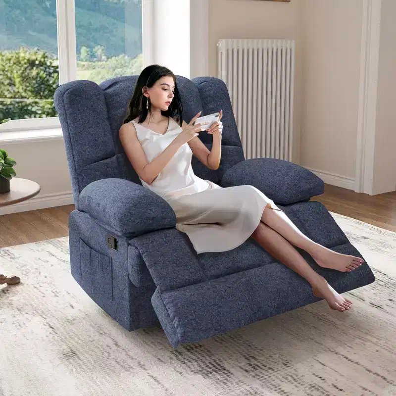 Fauteuil inclinable à bascule surdimensionné bleu avec revêtement en chenille