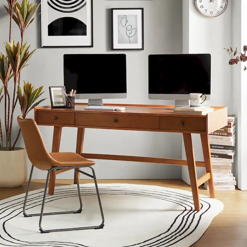 Bureau de direction Mid-century Eugenia avec séparateur de tiroir, gestion des câbles et station de charge par HULALA HOME