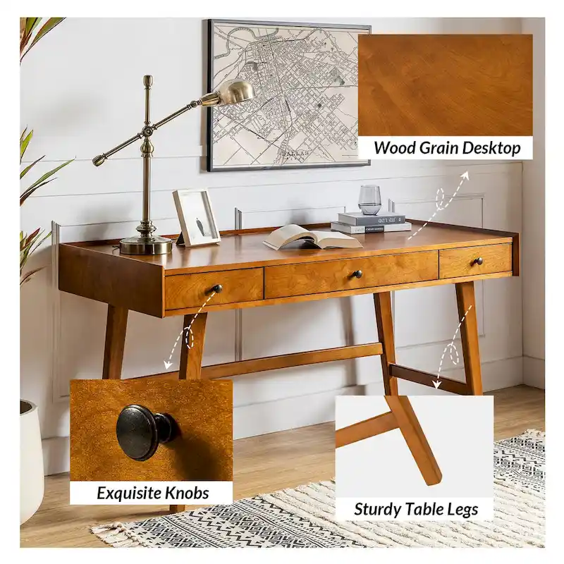 Bureau de direction Mid-century Eugenia avec séparateur de tiroir, gestion des câbles et station de charge par HULALA HOME
