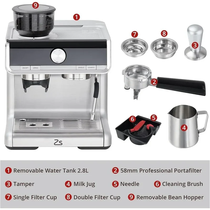 Machine à café expresso, avec moulin, réservoir d'eau de 2,8 L