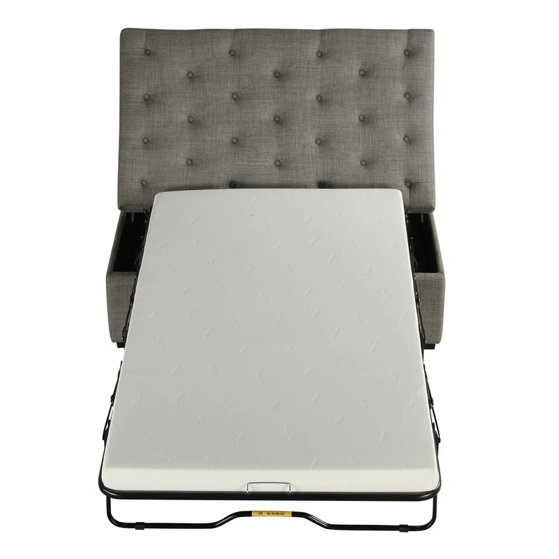 Pouf lit pliant, pouf de 126 cm avec lit pliant, pouf-lit convertible avec matelas à mémoire de forme et design capitonné
