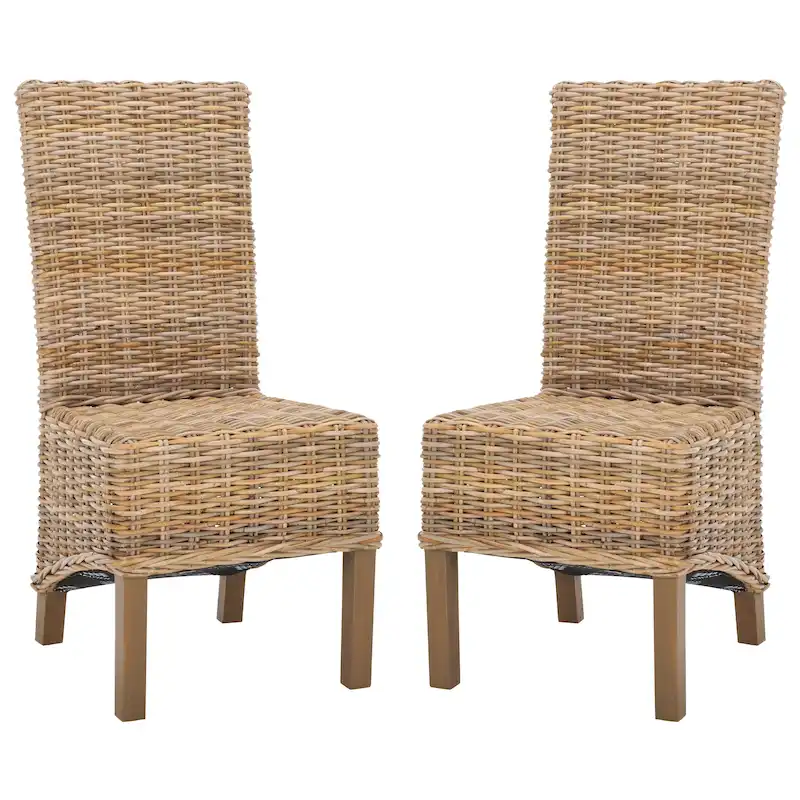 Lot de 2 chaises de salle à manger en osier naturel 48L x 56P x 104H cm, style bohème côtier