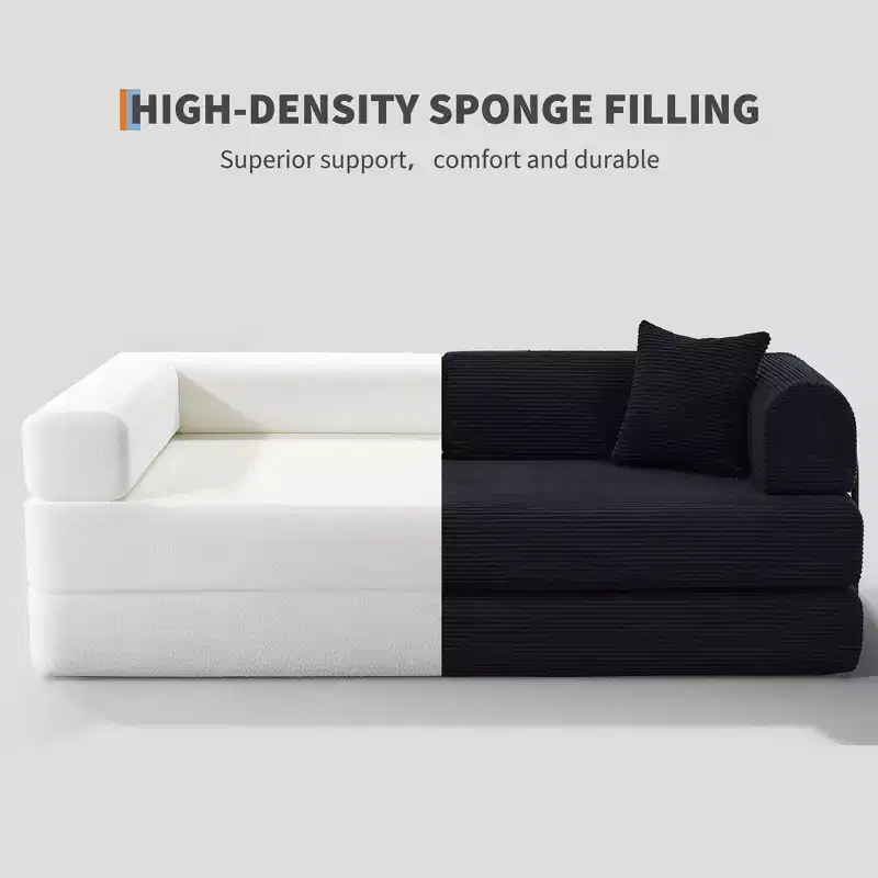 Canapé-lit convertible 4-en-1, matelas de sol pliant sans cadre en velours côtelé de 79 po avec oreiller, causeuse sans assemblage pour petit appartement