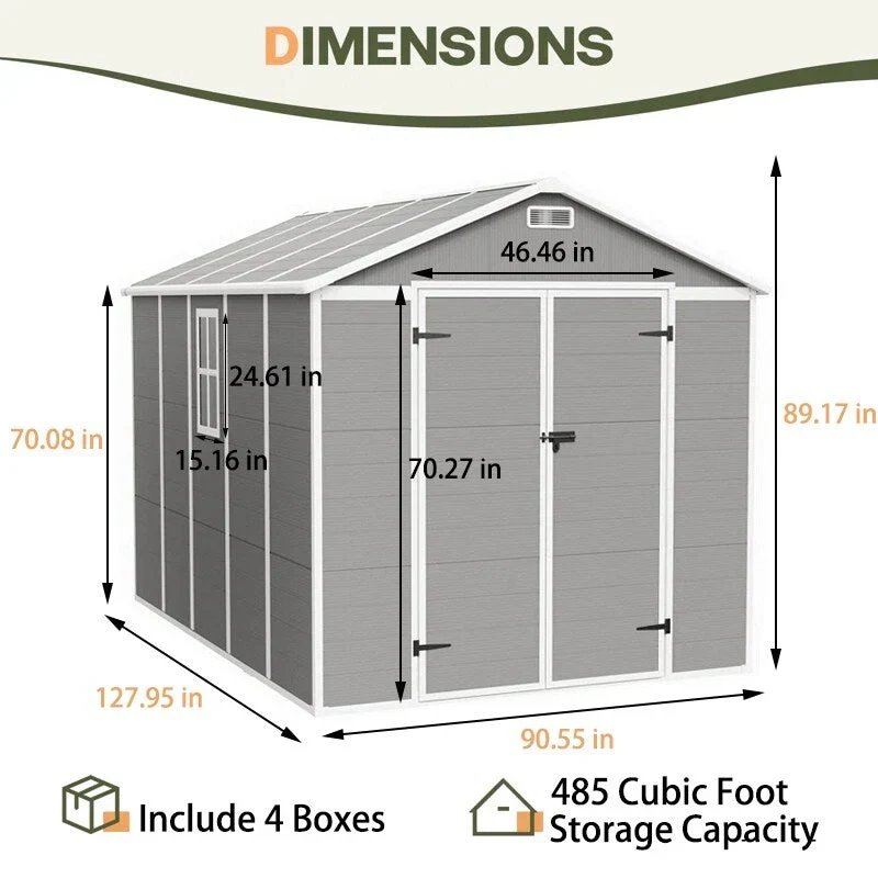Abri de jardin en résine toutes saisons avec plancher, 1,8 m x 1,2 m/1,8 m x 2,4 m/2,4 m x 1,8 m/2,4 m x 3 m, Spire Tool Shed