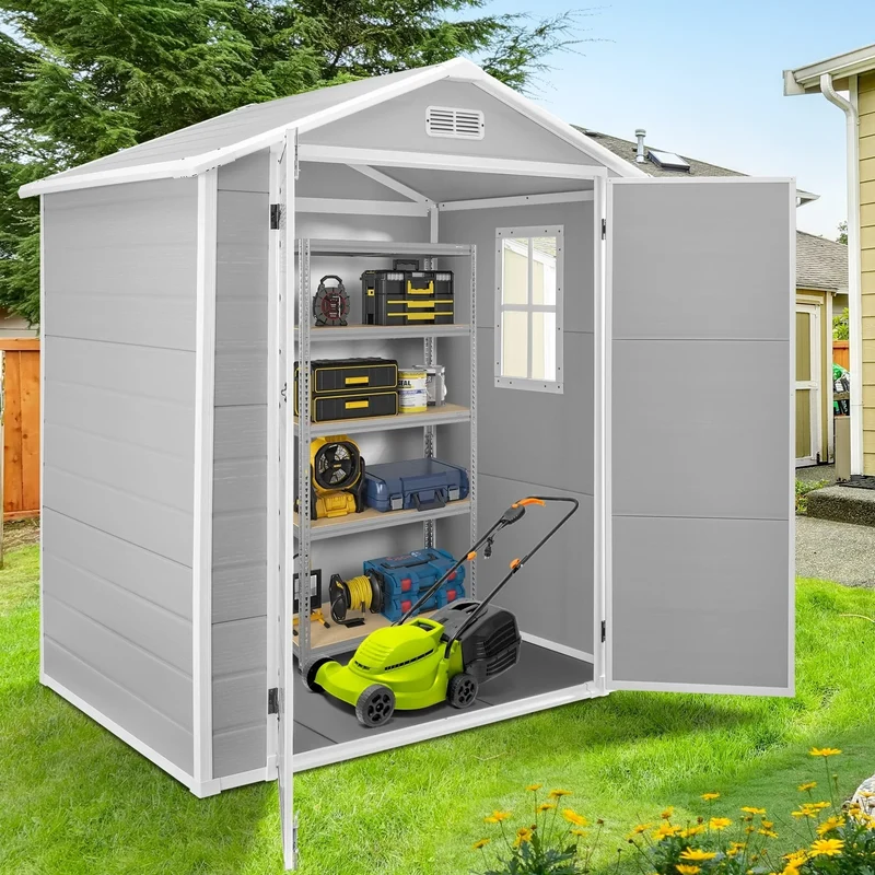Abri de jardin en résine toutes saisons avec plancher, 1,8 m x 1,2 m/1,8 m x 2,4 m/2,4 m x 1,8 m/2,4 m x 3 m, Spire Tool Shed