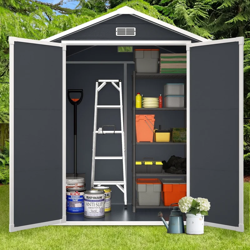 Abri de jardin en résine toutes saisons avec plancher, 1,8 m x 1,2 m/1,8 m x 2,4 m/2,4 m x 1,8 m/2,4 m x 3 m, Spire Tool Shed