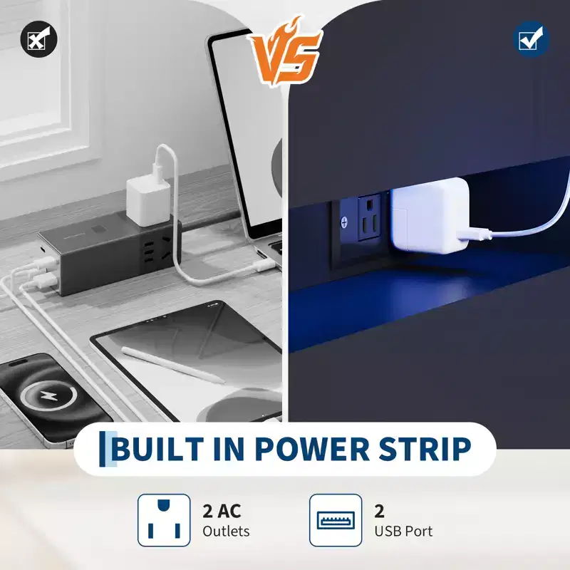 Meuble TV moderne avec 6 tiroirs et lumières LED, bar à café flottant pour centre de divertissement de salon
