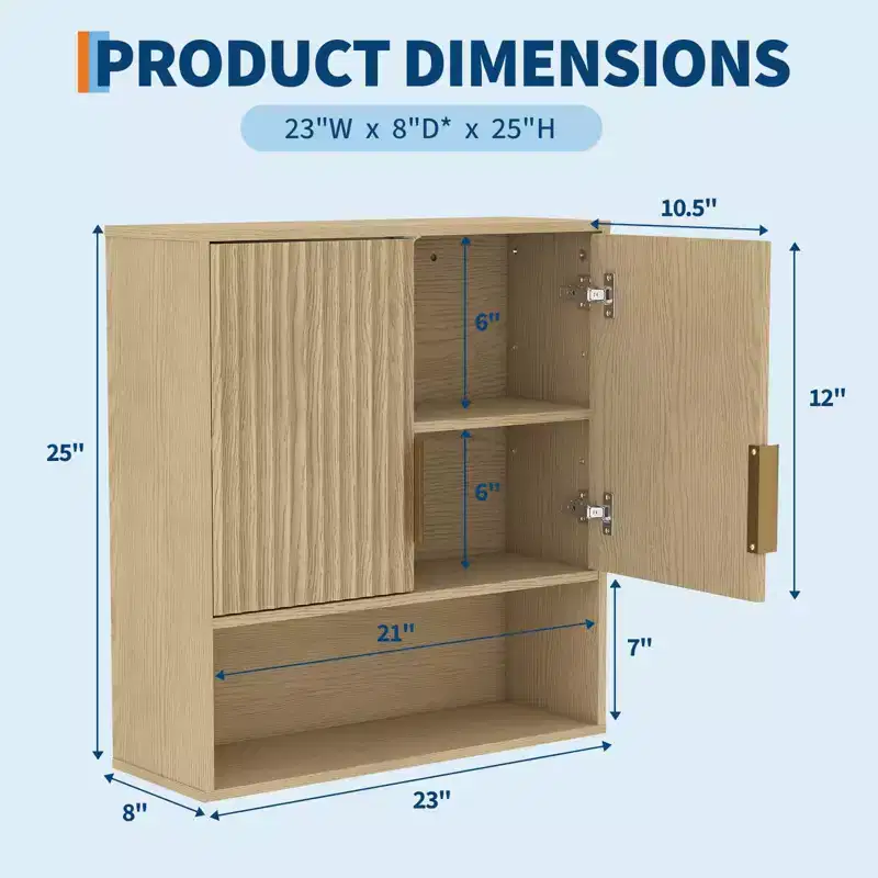 Armoire murale de salle de bain - Armoire à pharmacie avec portes coulissantes et étagère réglable - Armoire murale de 25x23,6x9 pouces