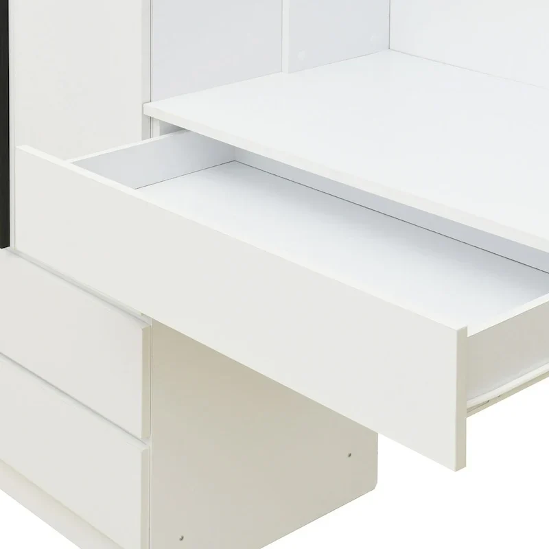 Armoire-penderie 3-en-1 avec coiffeuse, ensemble de bureau, armoire de chambre avec 2 tiroirs, armoire-penderie à 3 portes avec espace de rangement