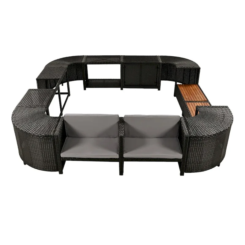 Canapé d'angle d'extérieur en rotin pour spa, forme quadrilatérale