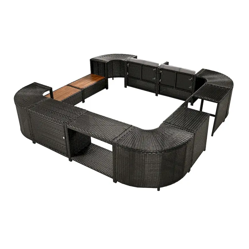 Canapé d'angle d'extérieur en rotin pour spa, forme quadrilatérale