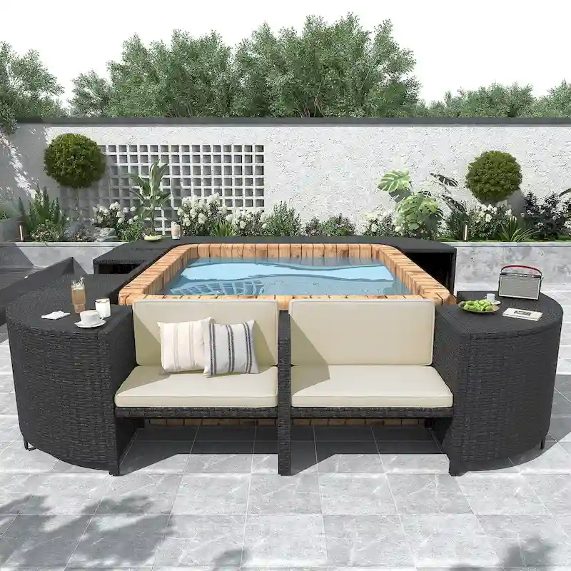 Canapé d'angle d'extérieur en rotin pour spa, forme quadrilatérale