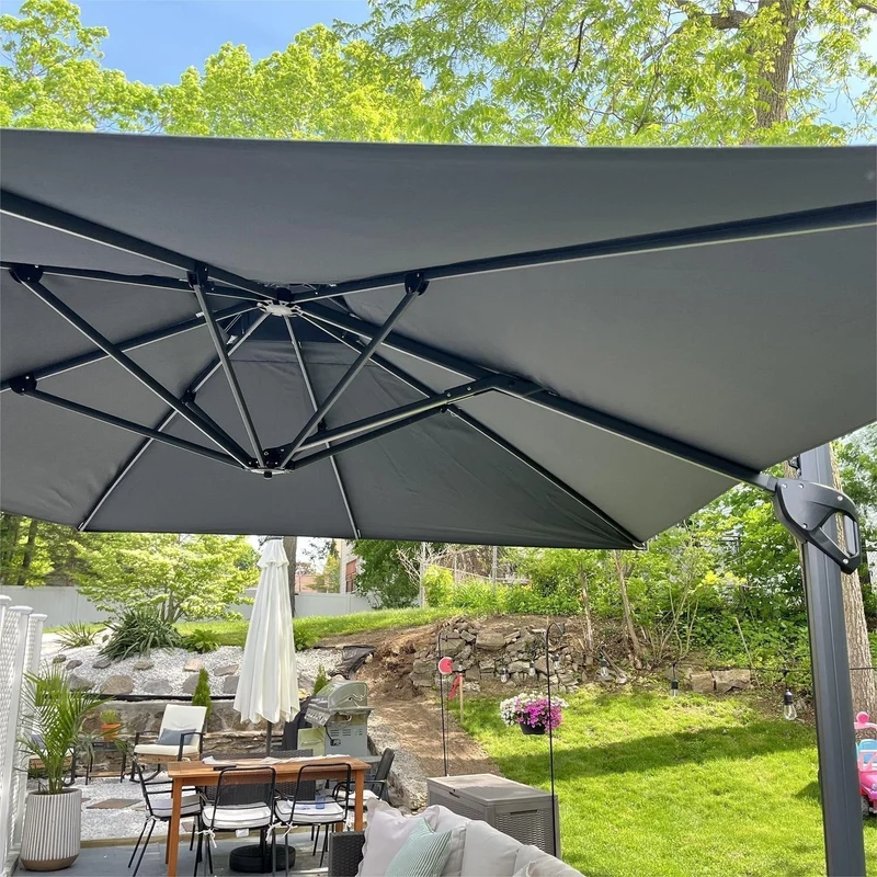 MAISON ARTS Parasol déporté hydraulique automatique 3,6 m avec mât en aluminium et rotation à 360 degrés
