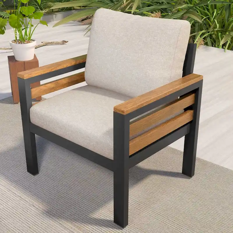 Ensemble de canapés d'extérieur 4 pièces pour 5 personnes avec table basse en bois massif et coussins amovibles